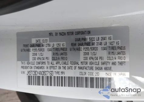 2022 Mazda Cx-9 Grand Touring from USA, damaged, VIN JM3TCBDY4N0607193